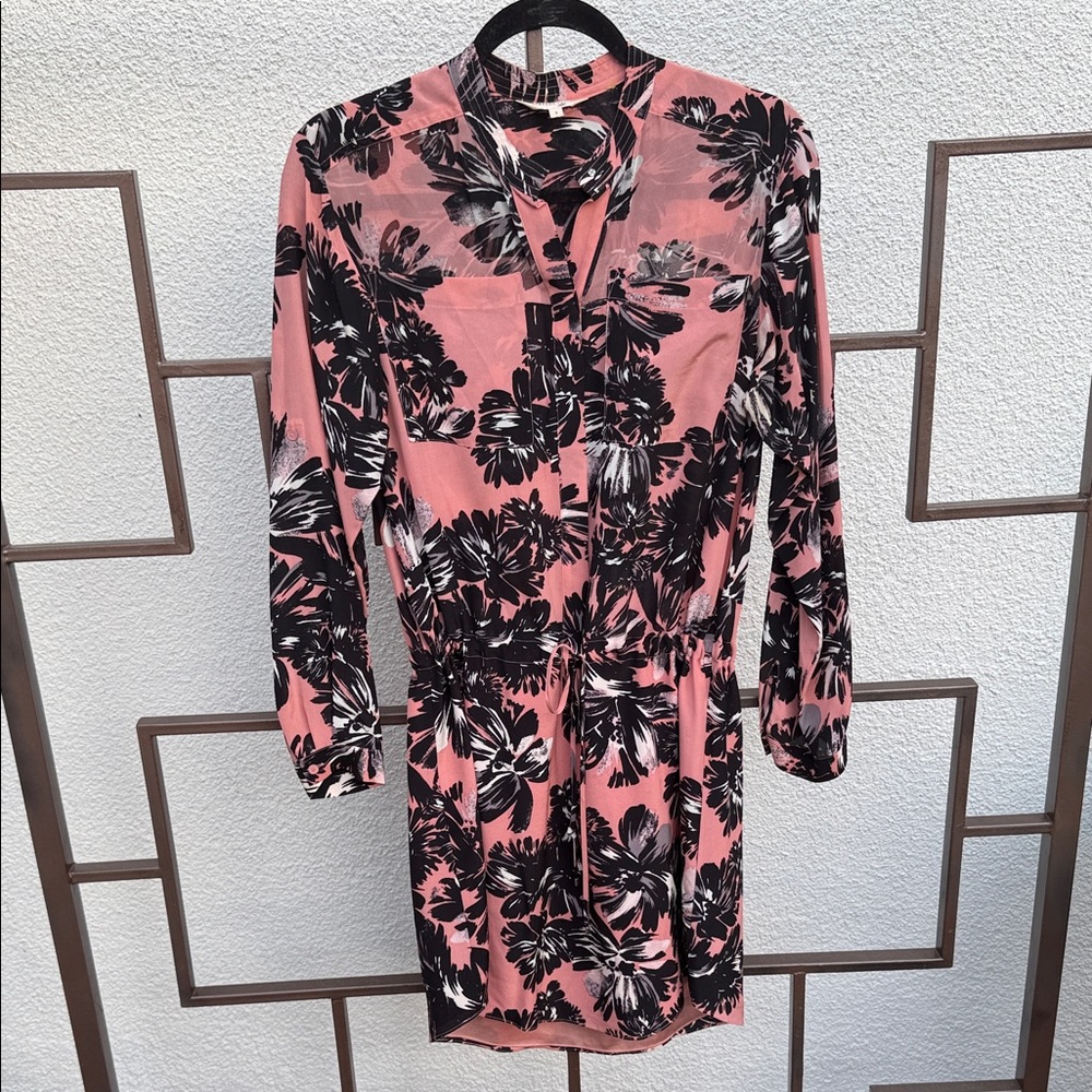 Rebecca Taylor Floral Silk Dress Romantic Feminine Tie Waist Pink Black Size 2